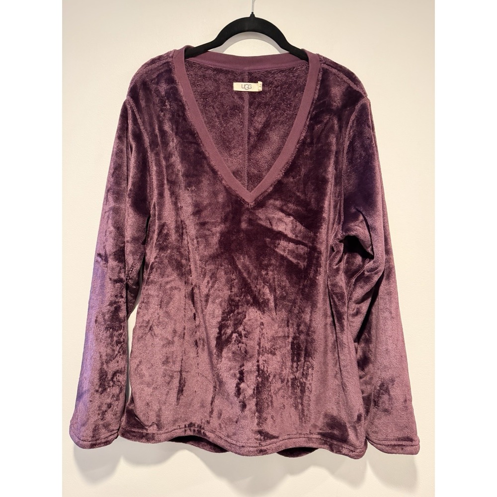 UGG Fleece Pullover Women XL Purple V-Neck Long Sleeve Plush Lounge Comfy